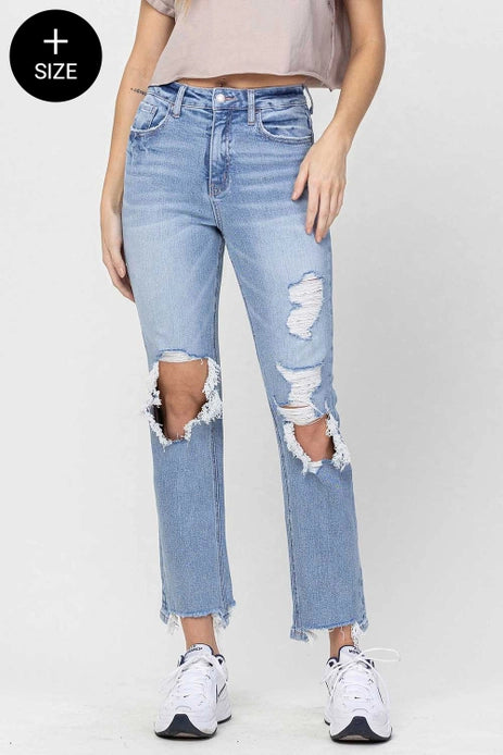 Tara 90's Super High Rise Distressed Dad Jeans- Extend Sizes