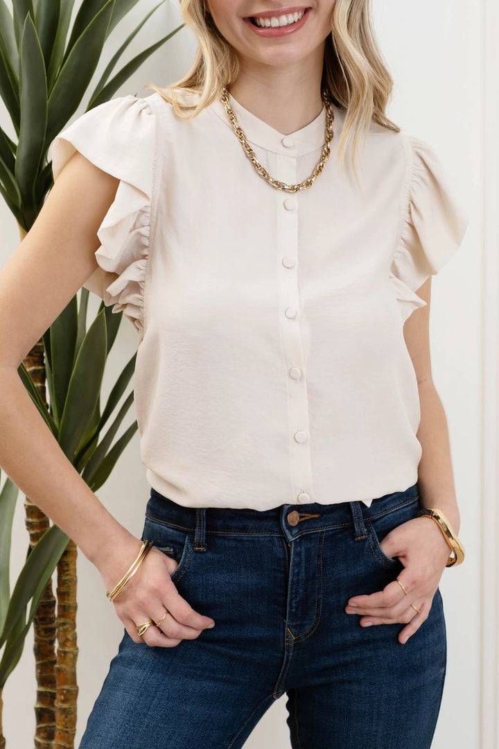 Mila Button Down Ruffle Sleeve Blouse