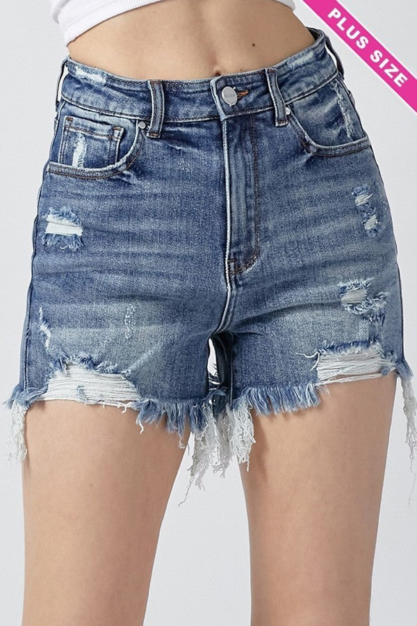 Roxy High Rise Distressed Shorts - Plus Size