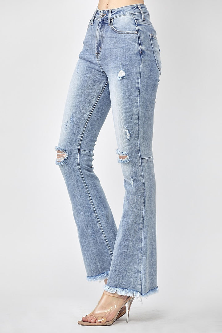 Sydney High Rise Distressed Raw Hem Flare Jeans