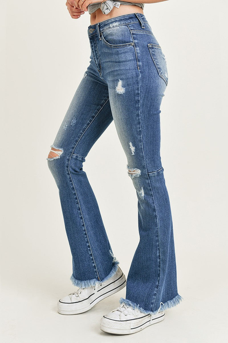 Rhonda High Rise Distressed Raw Hem Flare Jeans
