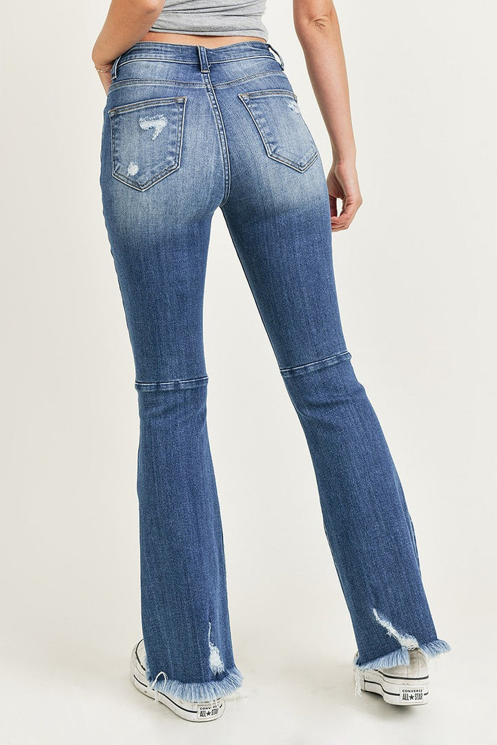 Rhonda High Rise Distressed Raw Hem Flare Jeans