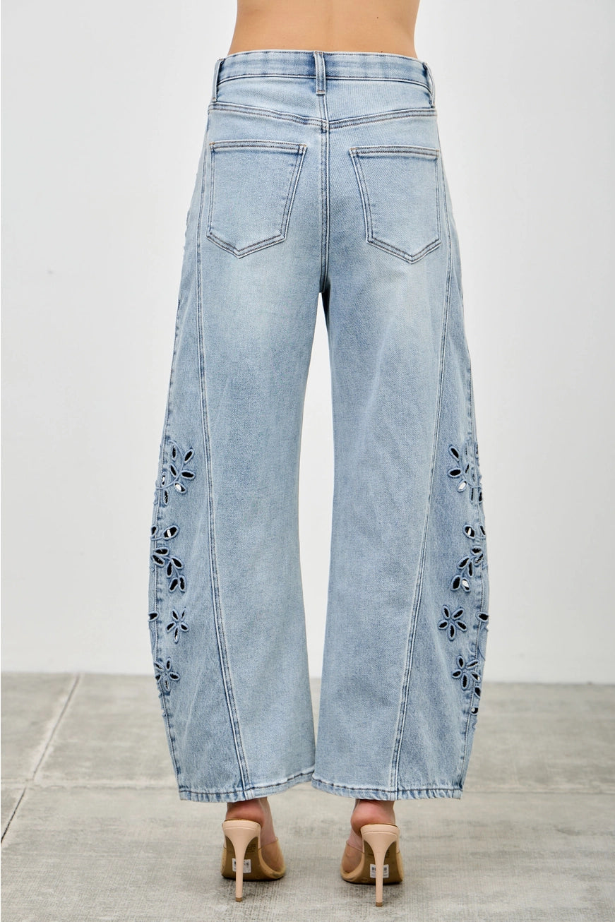 Talia Floral Cutout Barrel Jeans