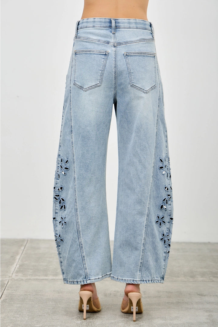 Talia Floral Cutout Barrel Jeans