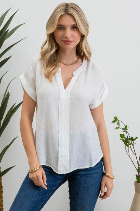 Ashlynn Split Neck Short Sleeve Blouse