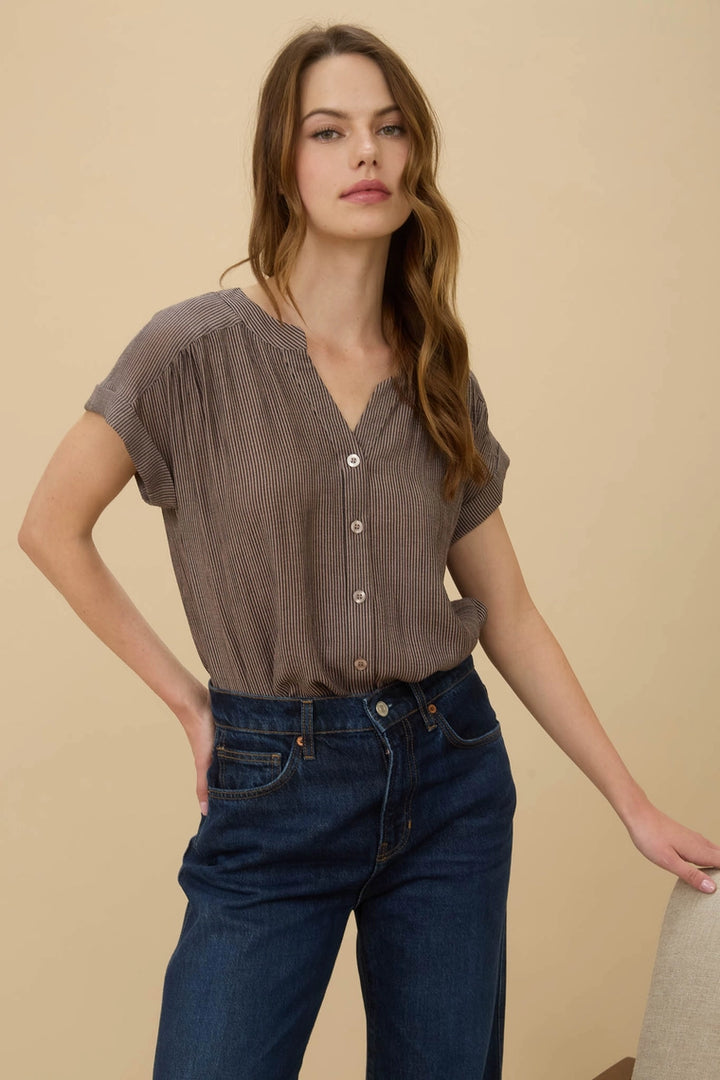 Maren Pinstripe Button Top