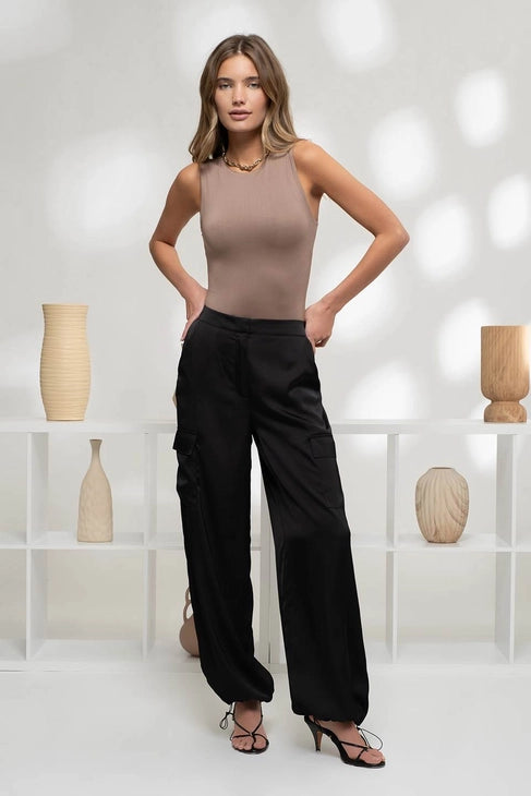 Melina High Waist Satin Cargo Jogger Pants