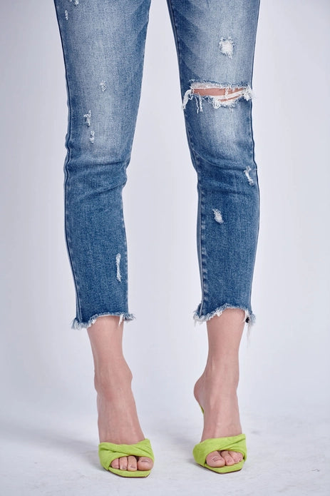 Charlene Mid Rise Skinny Straight Jeans