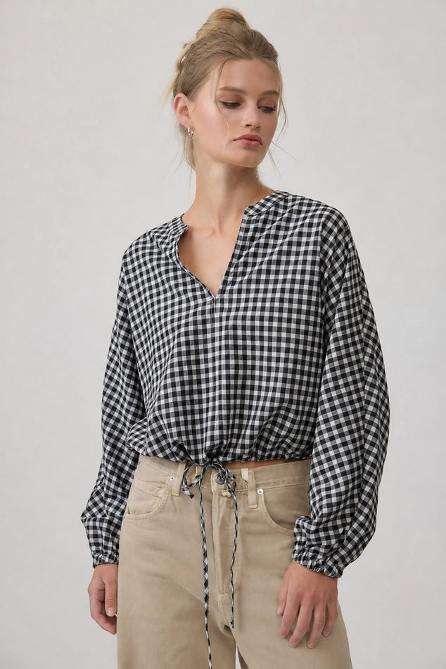 Whitney Gingham Drawstring Blouse