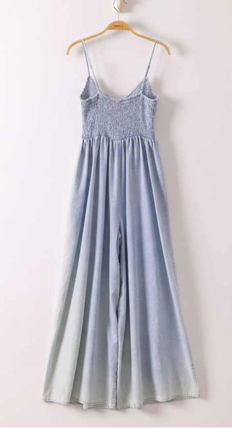 Aveline Chambray Smocked Jumpsuit