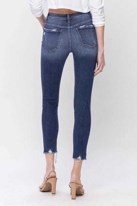 Kendra Mid Rise Distressed Hem Crop Skinny Jeans