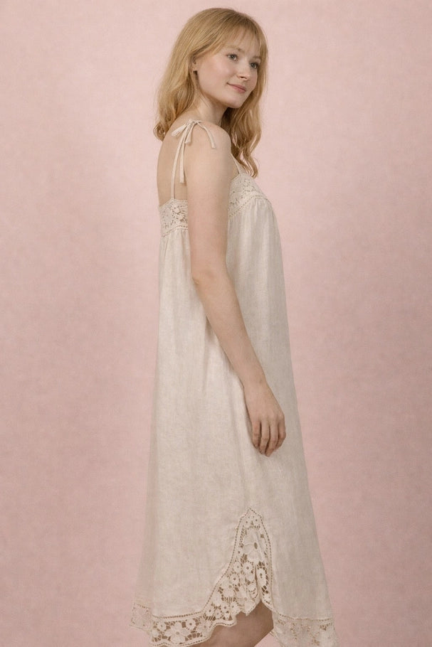 Allison Lace Trim Linen Maxi Dress