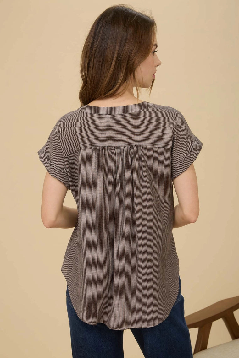 Maren Pinstripe Button Top
