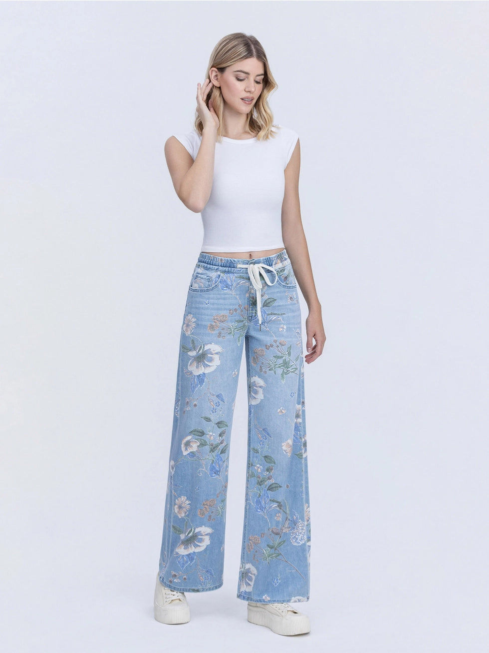 Whitney Floral Drawstring Wide Leg Jeans