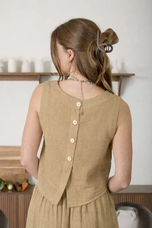 Emma Textured Back Button Top
