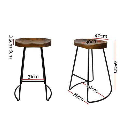 Wood & Metal Backless Bar Stools- Set Of 2