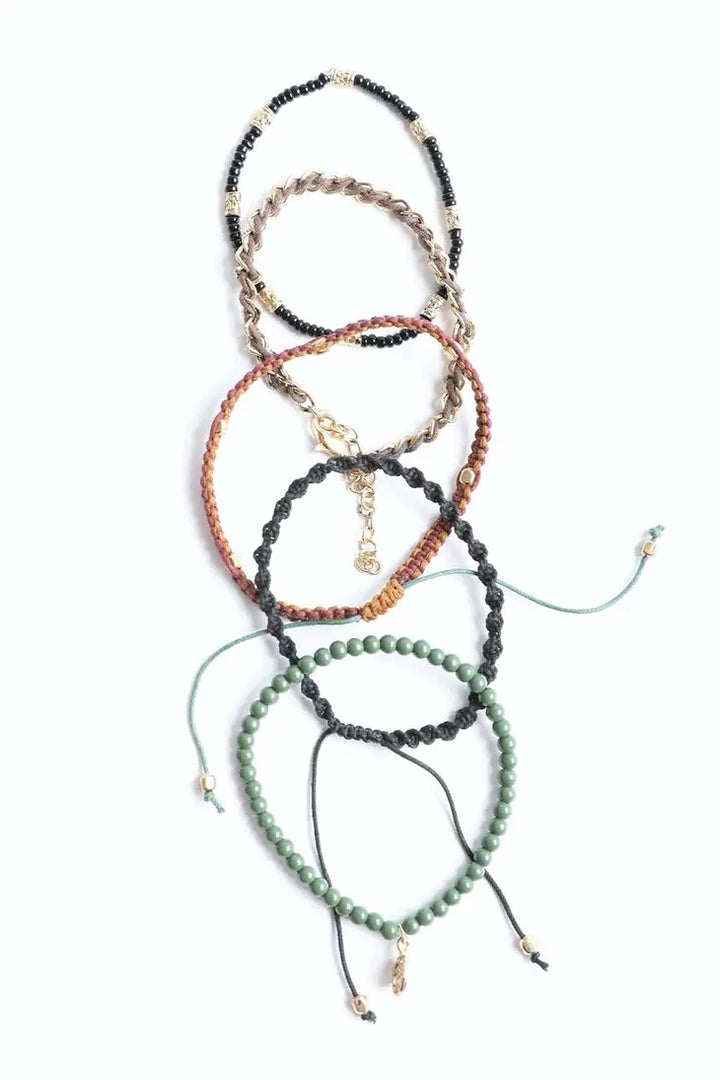Myra Stackable Bead and Woven Cord Bracelet