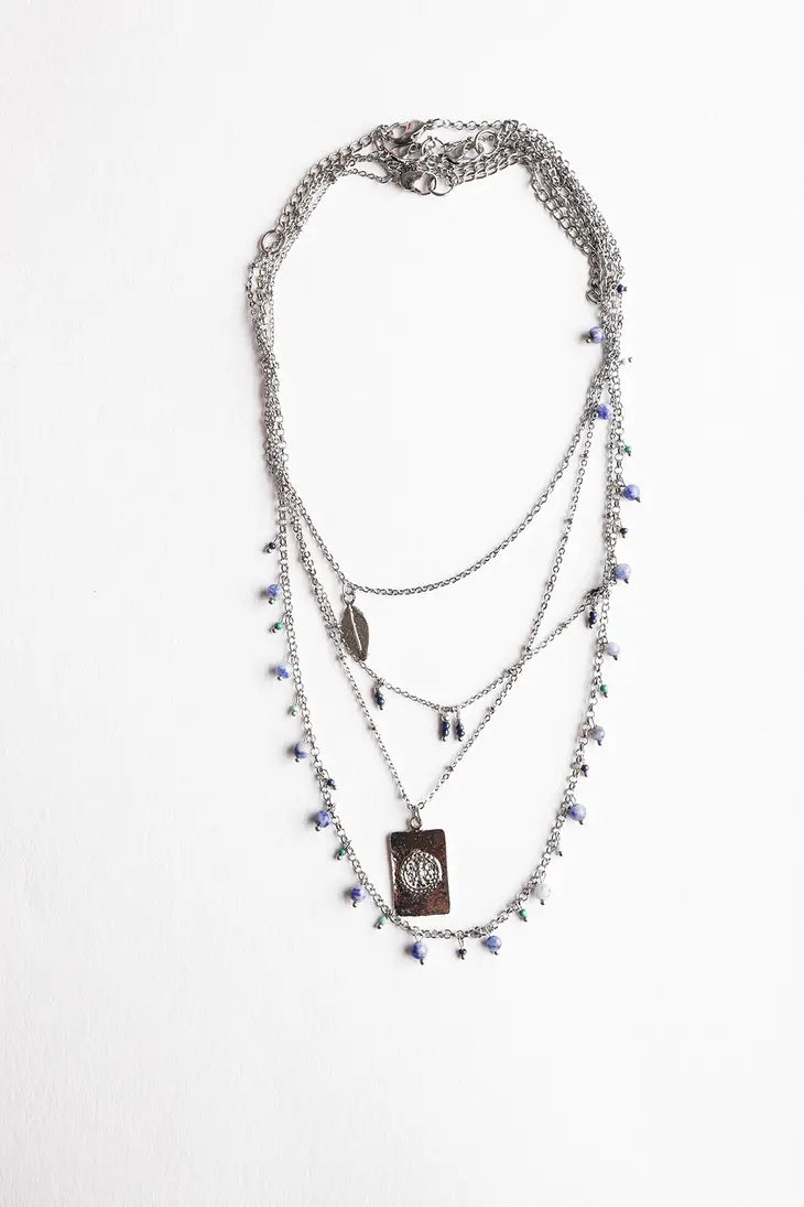 Ophelia Lavender Beads Silver Layered Necklace Set