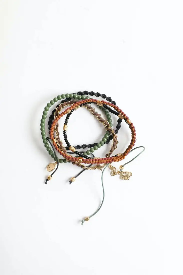 Myra Stackable Bead and Woven Cord Bracelet