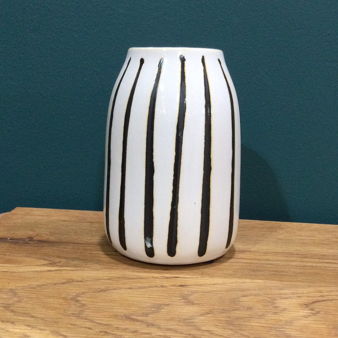 White Vase With Black Stripes