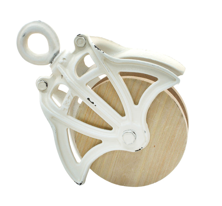 Cast Iron White & Wood Pulley Wheel