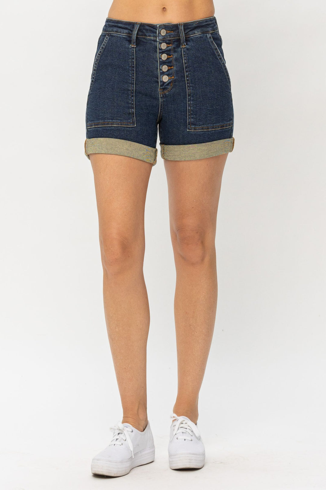 Judy Blue High Waist Button-fly Cuffed Trouser Shorts