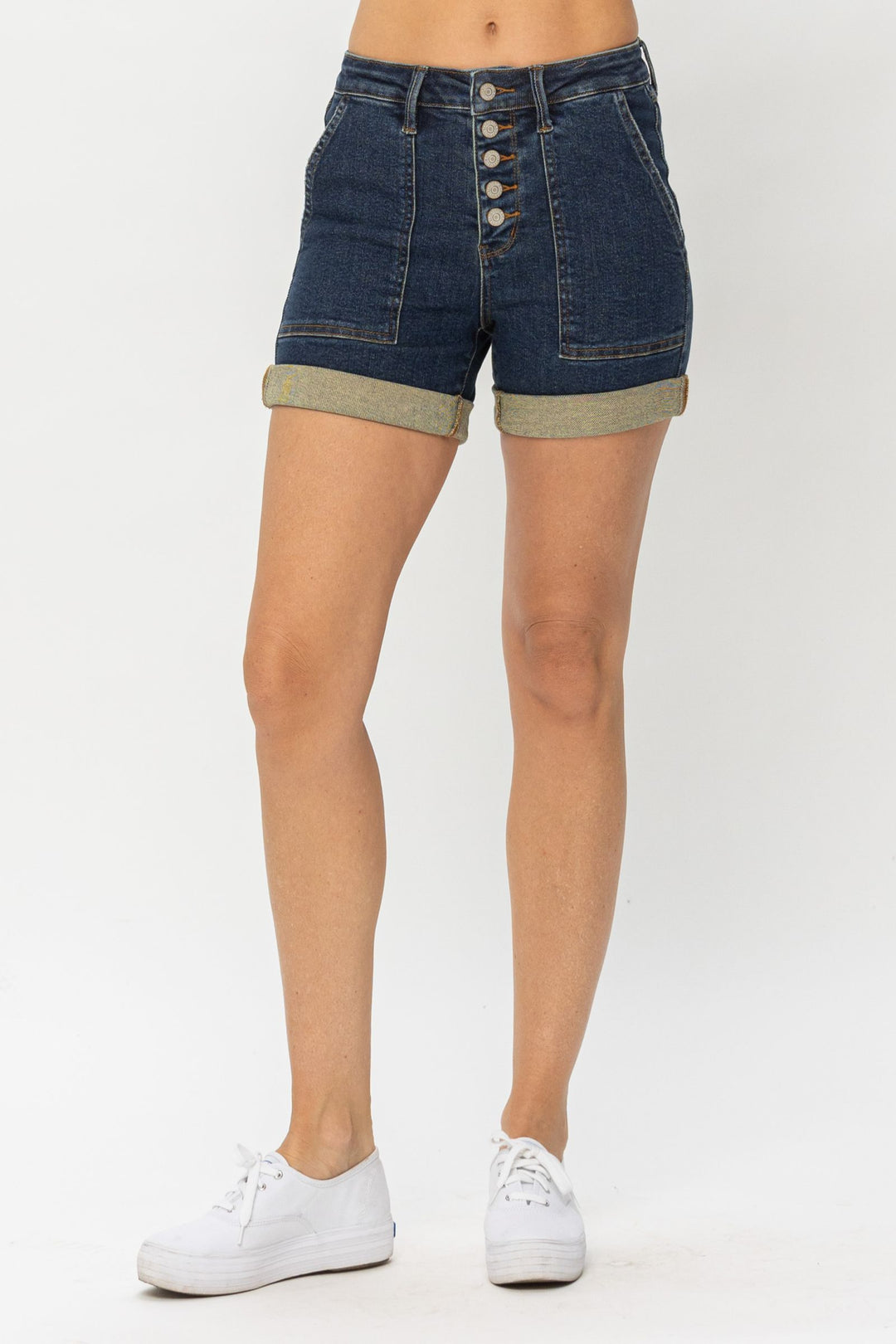 Judy Blue High Waist Button-fly Cuffed Trouser Shorts
