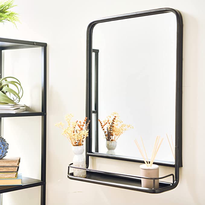 Creative Co-op Rectangle Metal Wall Mirror with Shelf